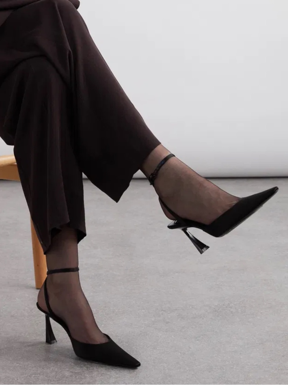 Saint Laurent Aimee 75 Satin Black  Slingback Pumps